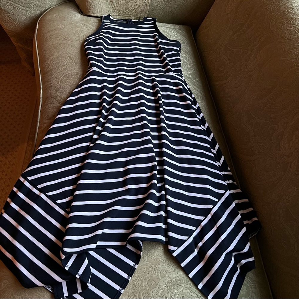 Banana Republic Navy & White Striped MIDI Dress Size 12